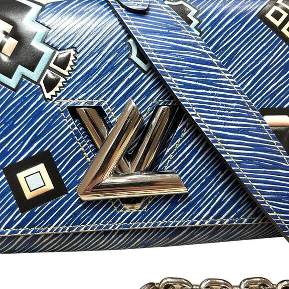 LOUIS VUITTON Aztec Denim Blue Epi Leather Twist Chain Wallet Crossbody Bag +COA - Picture 4 of 13